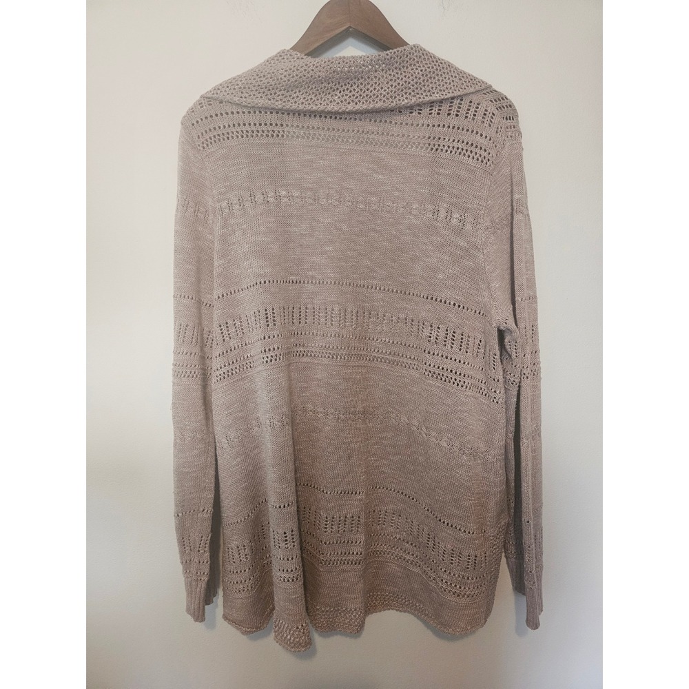 Boho Knox Rose Open Front Cardigan Women XXL Taupe Pointelle Knit Shawl Collar - Picture 2 of 8